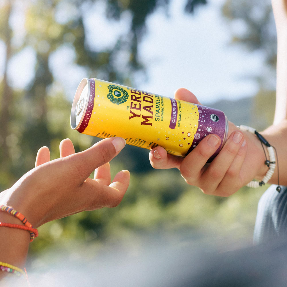 Guayaki Yerba Madre sparkling can pack signals easy sharing and convenience.