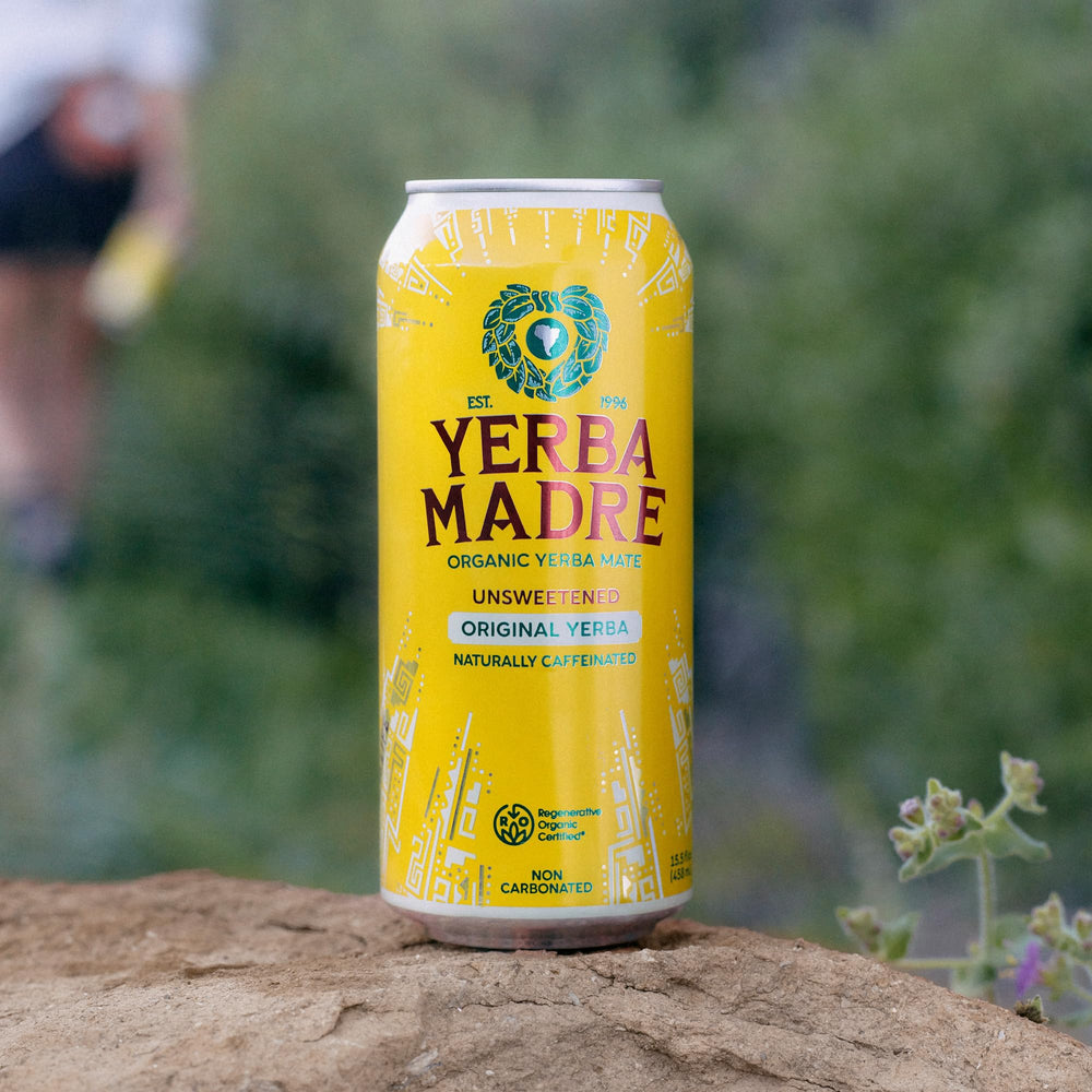 Guayaki Yerba Madre label detail indicating caffeine content for informed choices