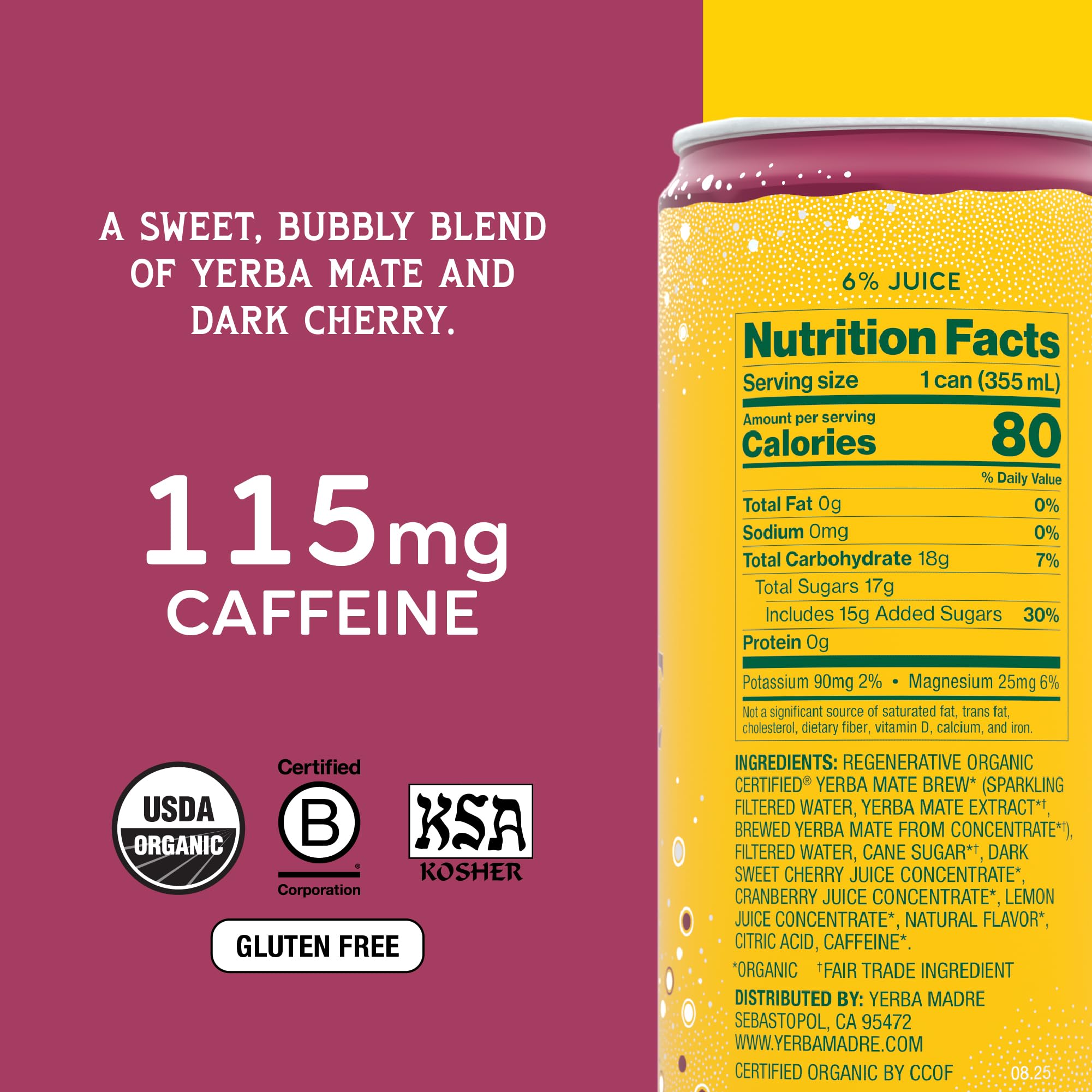 Guayaki Yerba Madre Cherry Berry pour shows refreshing fizziness and flavor.