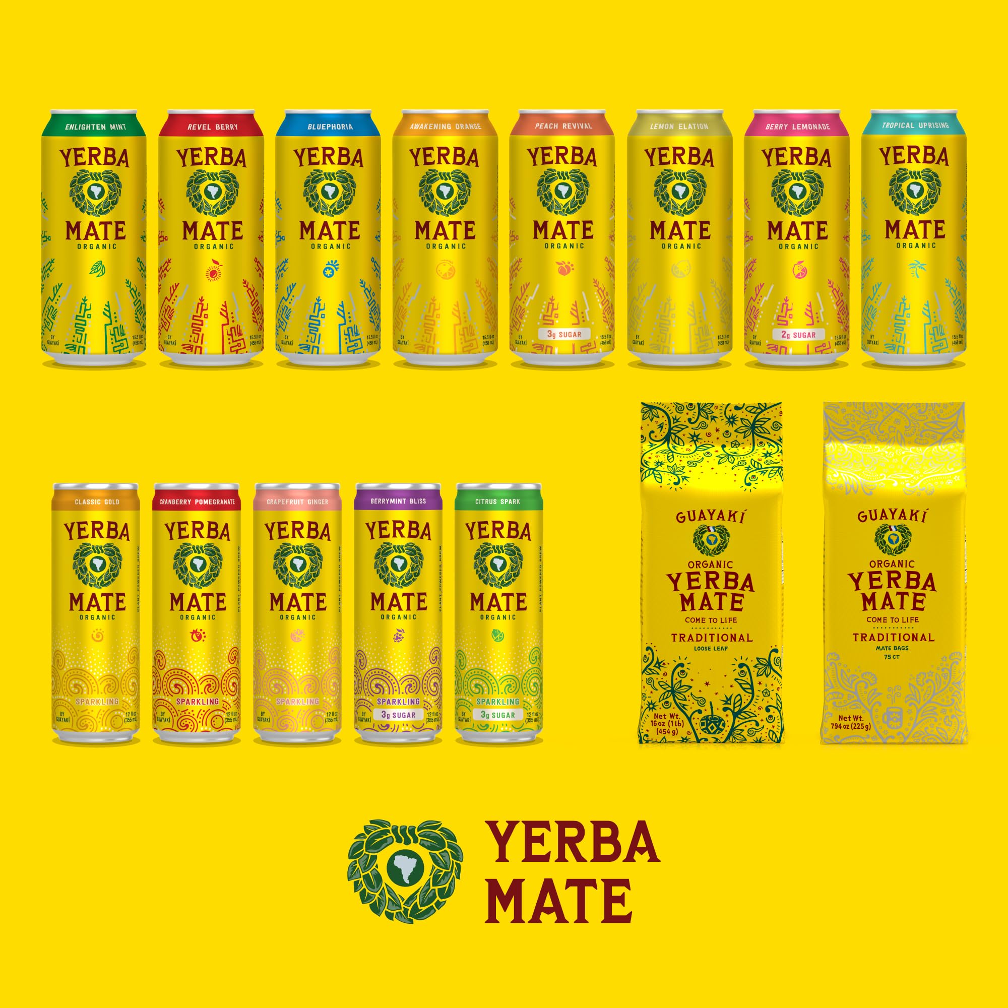 Guayaki Yerba Madre Classic Gold caffeine boost visual for everyday energy.