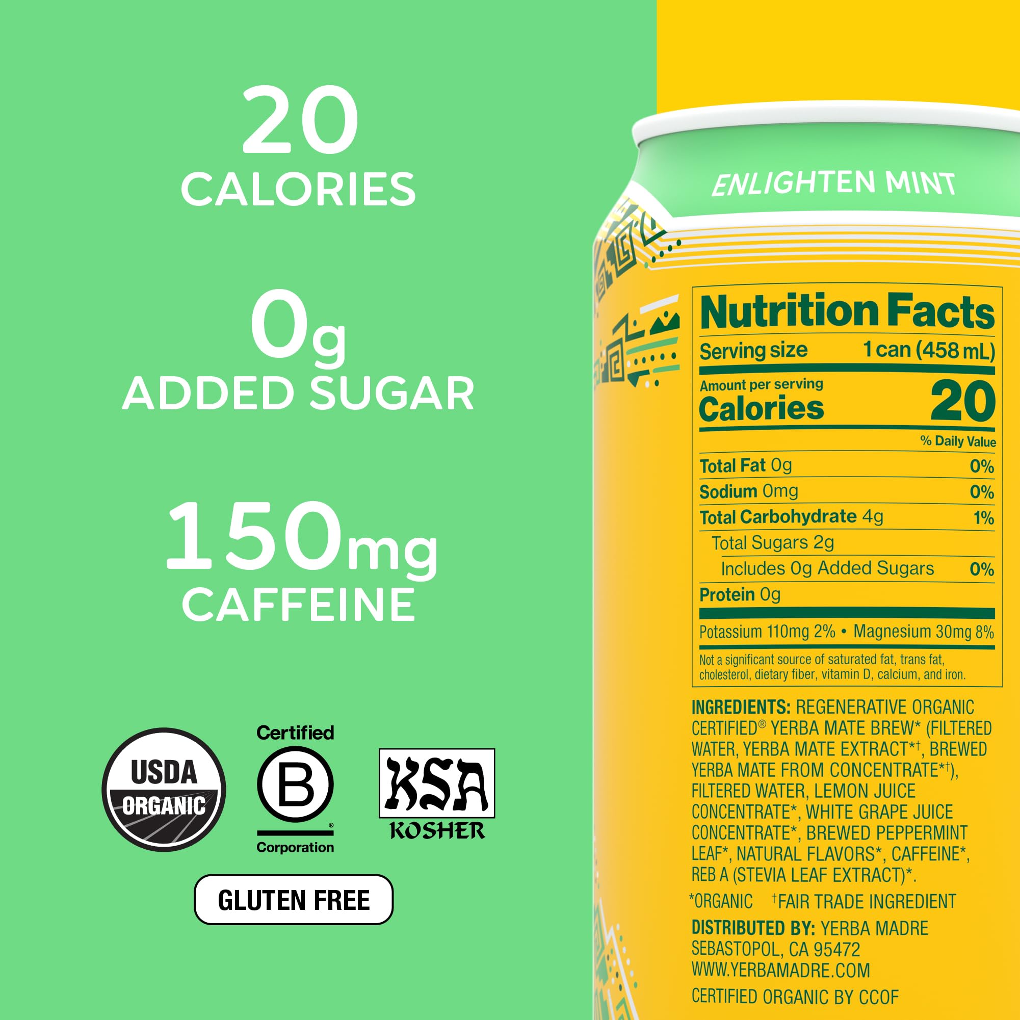 Guayaki Yerba Madre energy-boost can highlighting natural caffeine for focus.