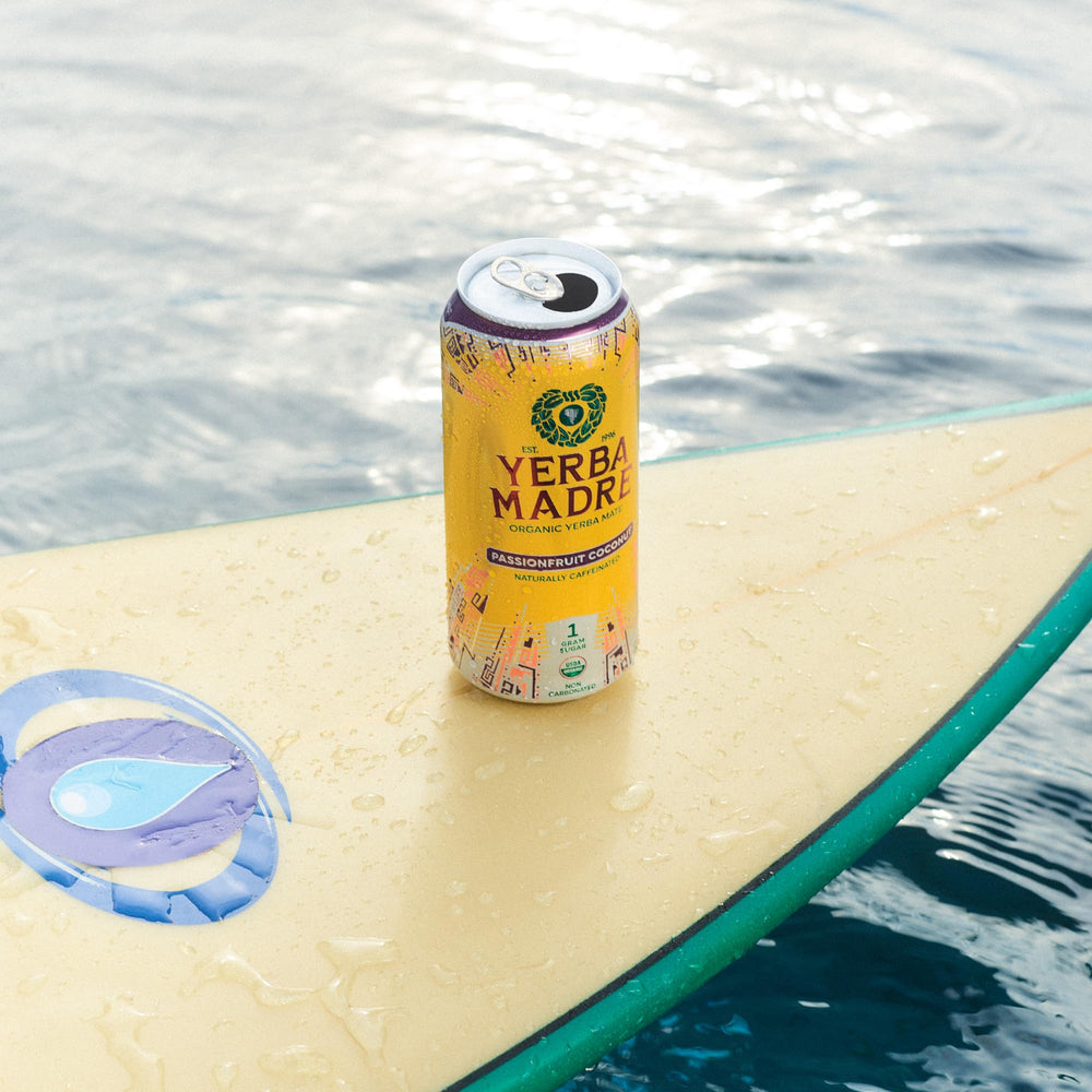 Guayaki Yerba Madre label close-up emphasizing plant-powered ingredients.