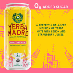 Guayaki Yerba Madre label side shows natural ingredients and caffeine balance.