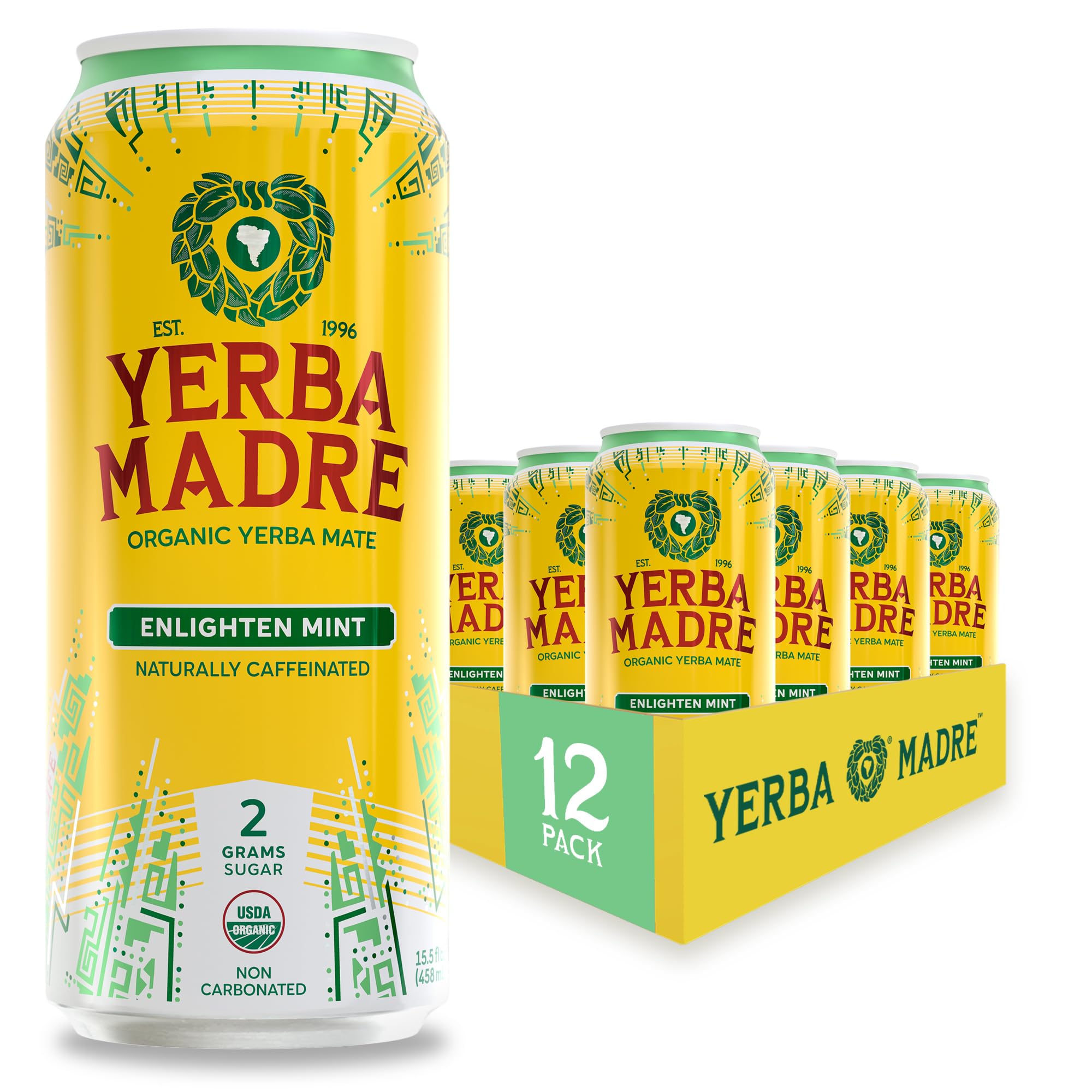 Guayaki Yerba Madre mint can showing a refreshing mint flavor for a mindful pick-me-up.