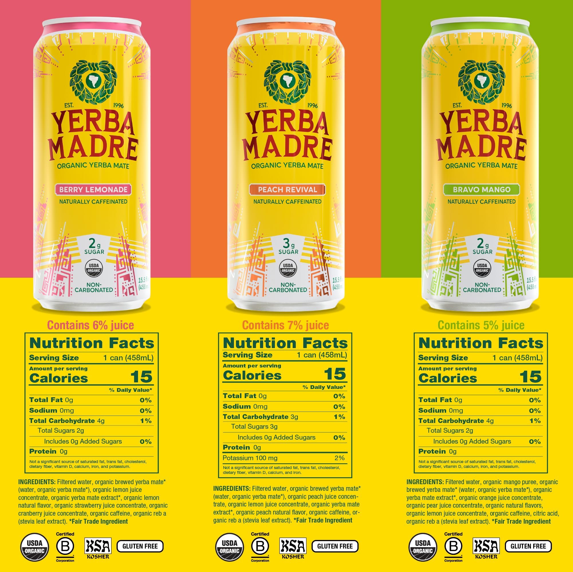 Guayaki Yerba Madre 12-pack display highlights a convenient lower-sugar option.