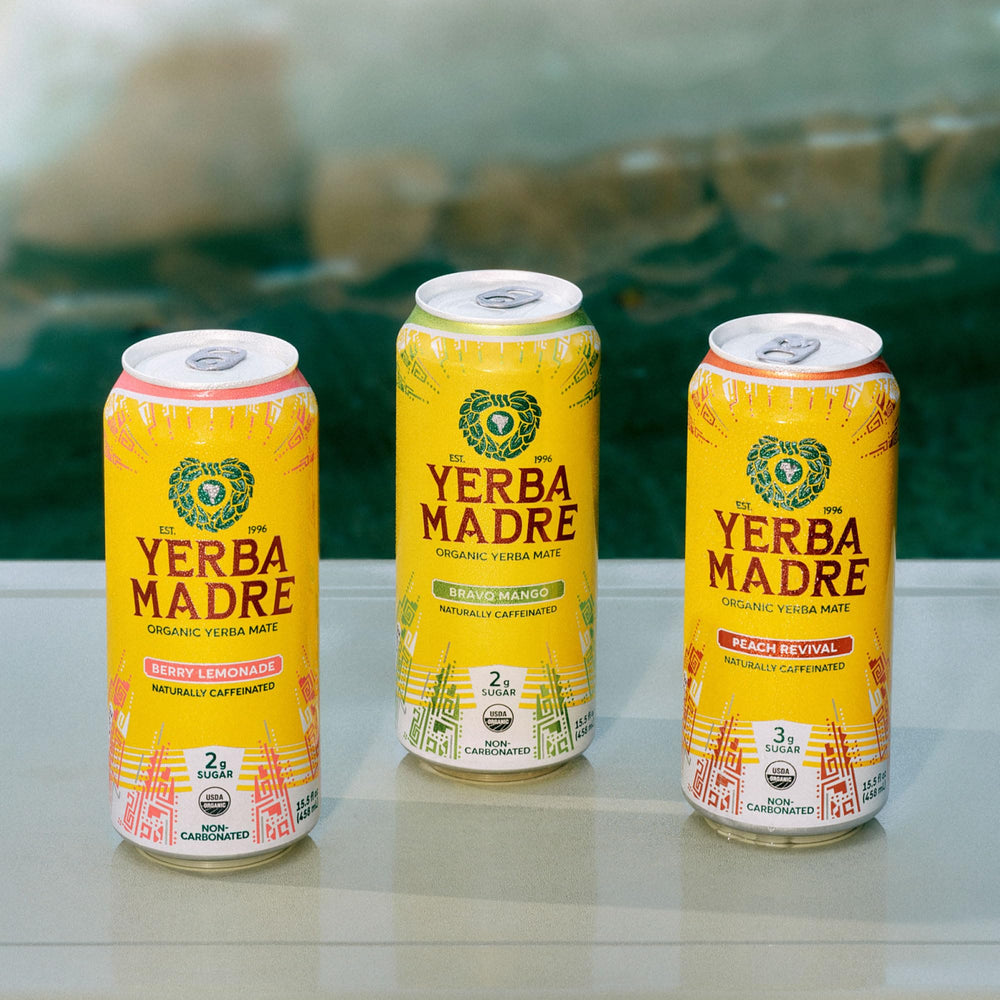 Guayaki Yerba Madre Peach Revival offers a smooth caffeine boost without harsh aftertaste.