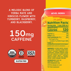 Guayaki Yerba Madre Revel Berry can with hibiscus and berries for clarity.