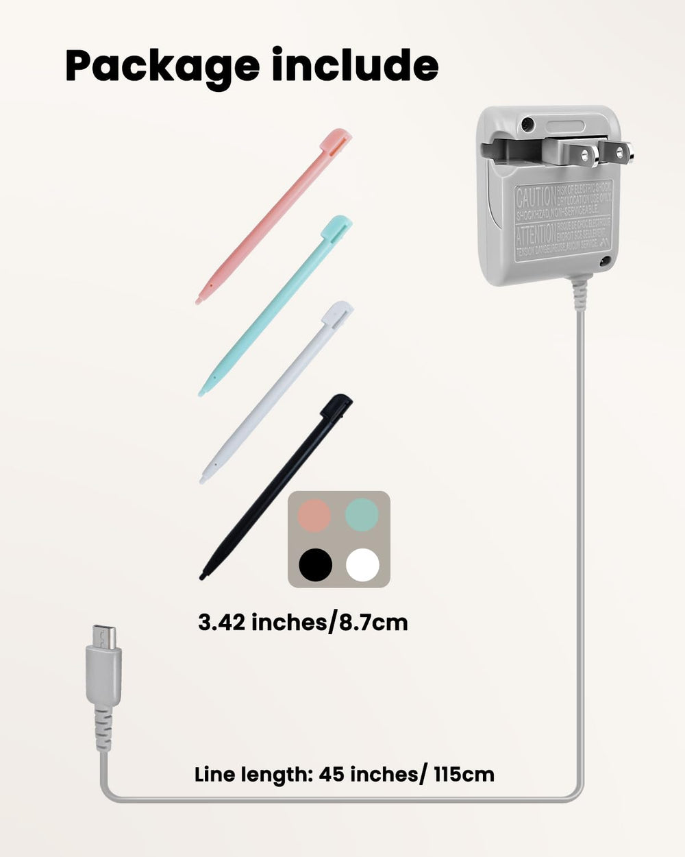 Gubasa DS Lite Charger Kit four stylus pens included for scratch-free screens