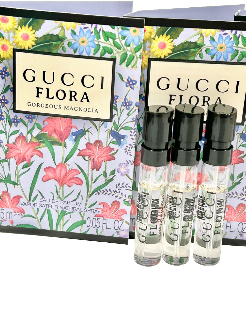 Gucci Flora Gorgeous Magnolia mini vial, convenient for pocket-size perfume trials