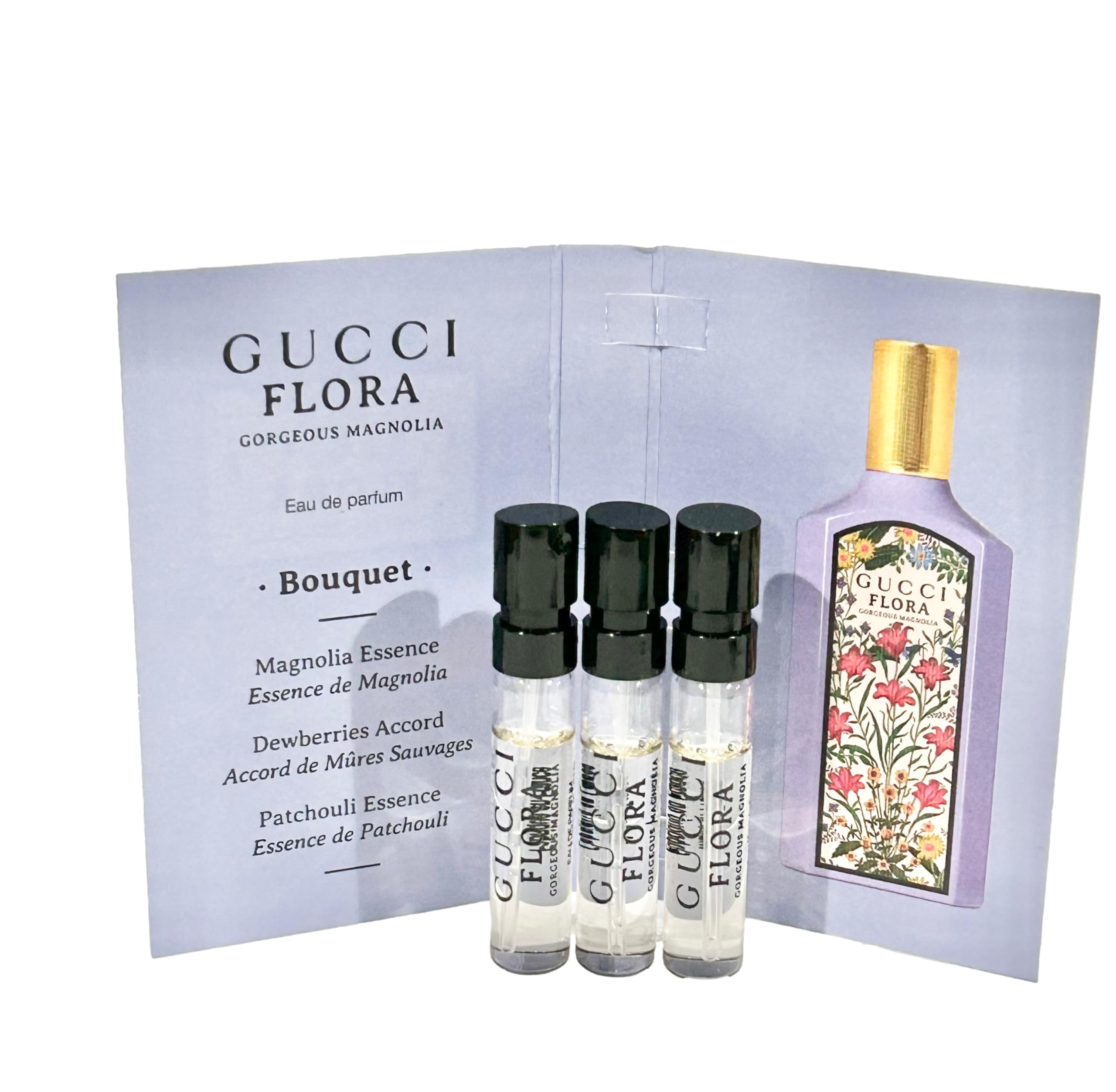 Gucci Flora Gorgeous Magnolia sample set packaging, ideal gift or travel set