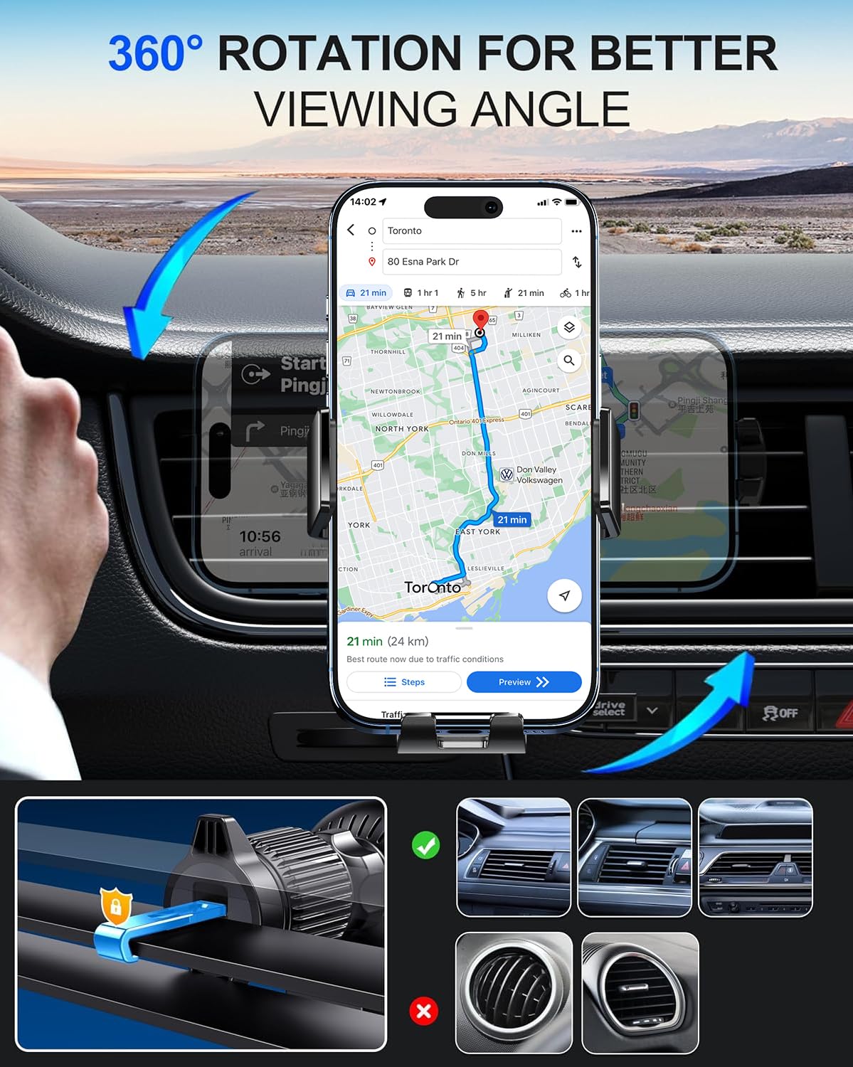 Guceful 2-in-1 car mount and charger reduces clutter in the cabin.