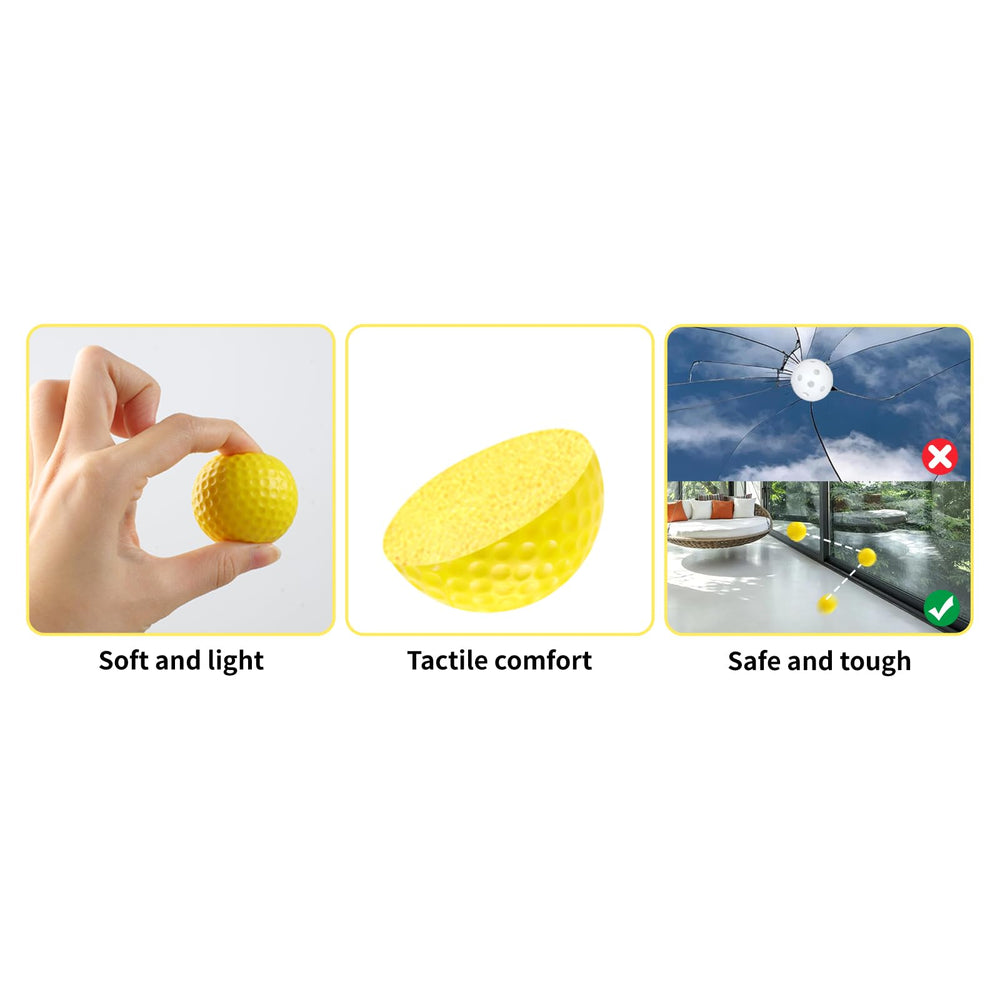 Guirnd foam golf balls suitable for indoor simulators and outdoor practice.