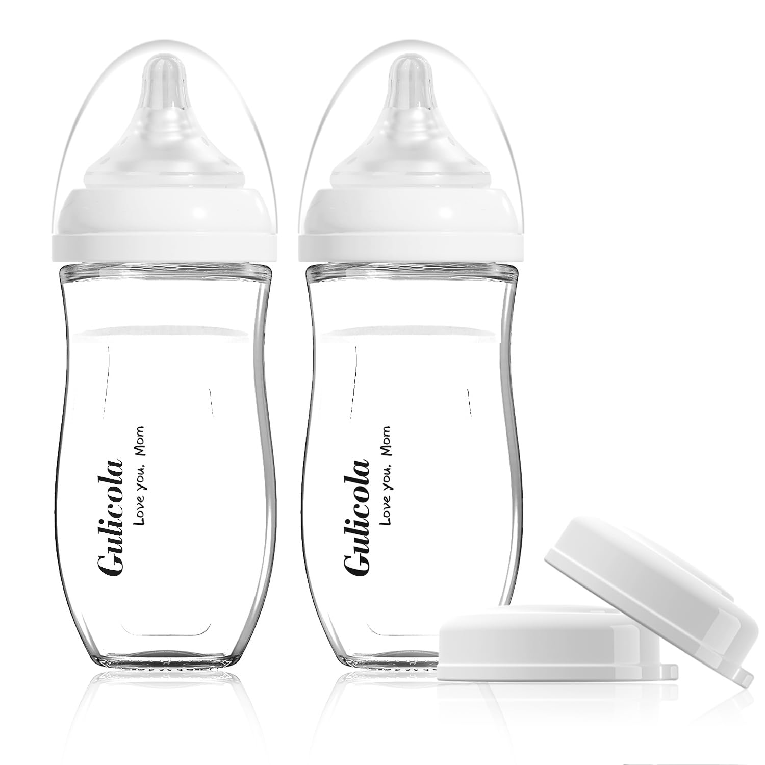 Gulicola natural glass baby bottle 8 oz with medium flow nipple for easy latch.