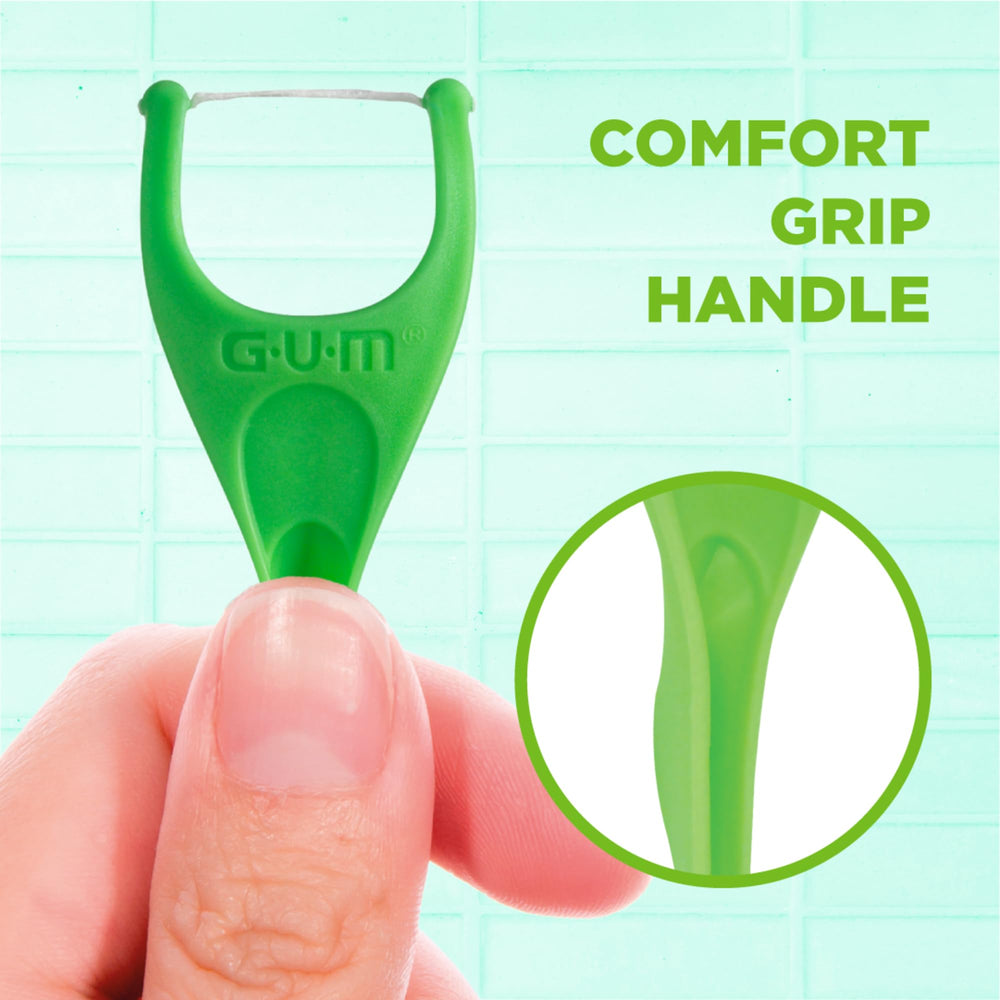 GUM Angled Floss Picks compact travel case laid out.