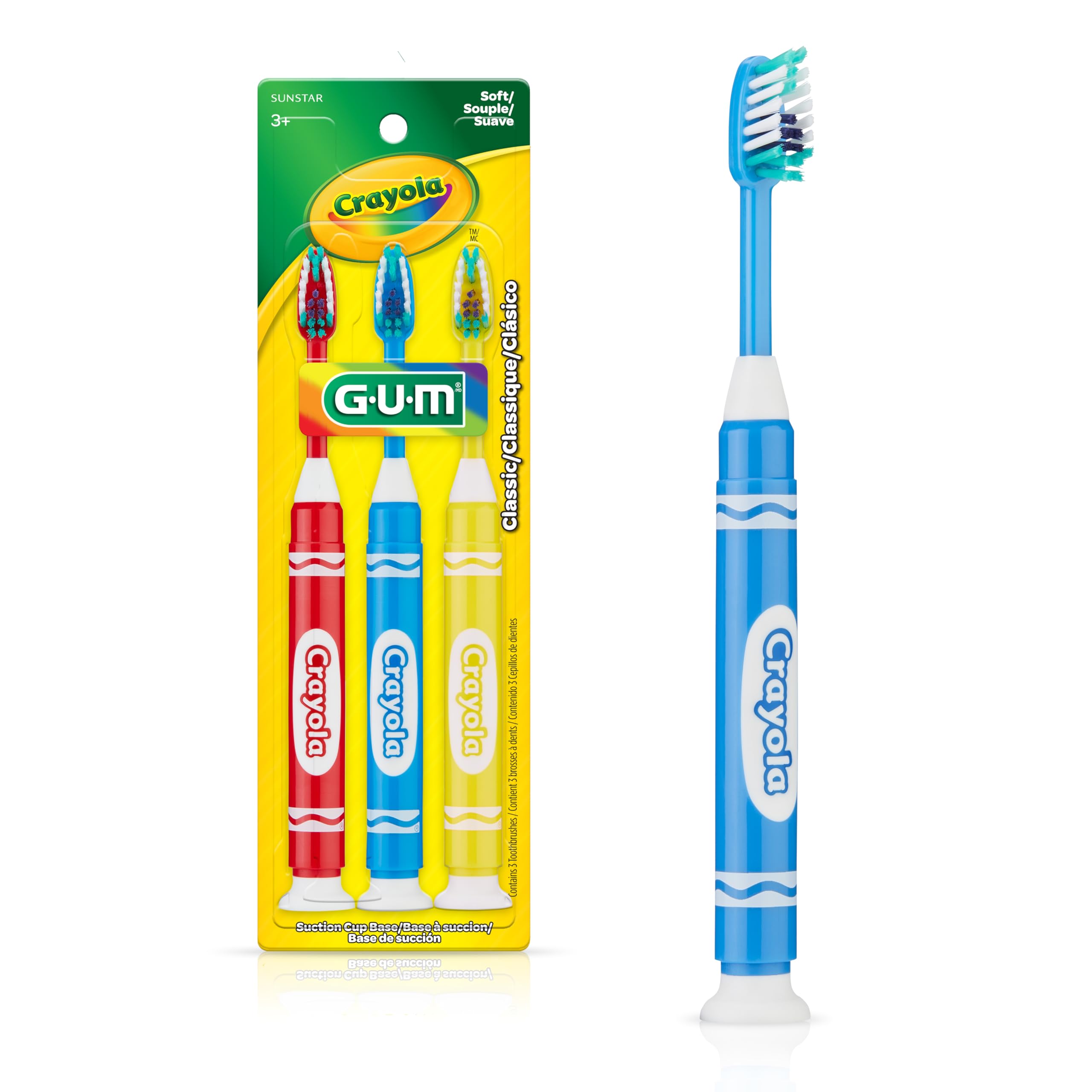 GUM Crayola Marker toothbrush set front view with six colors that engage kids