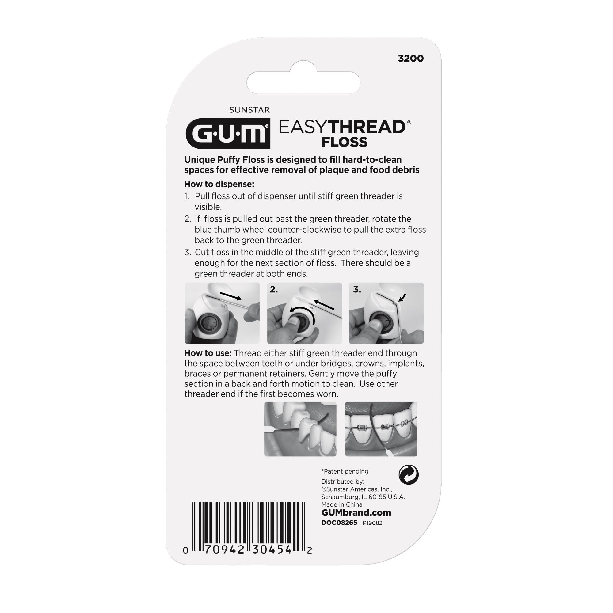 GUM EasyThread floss recommended by dentists for braces and fixed appliances.