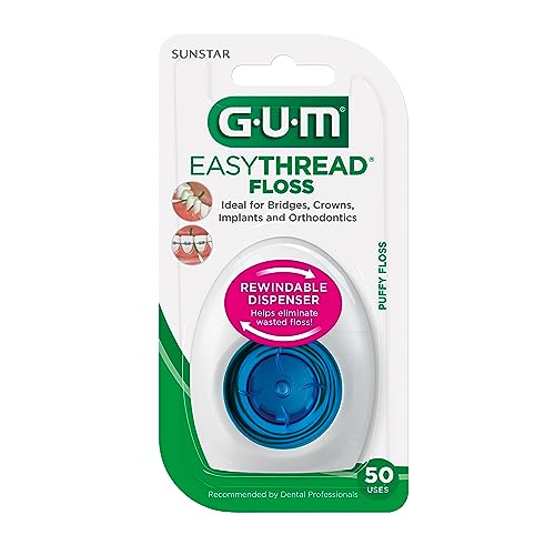 GUM EasyThread floss with built-in threader simplifies threading under braces.