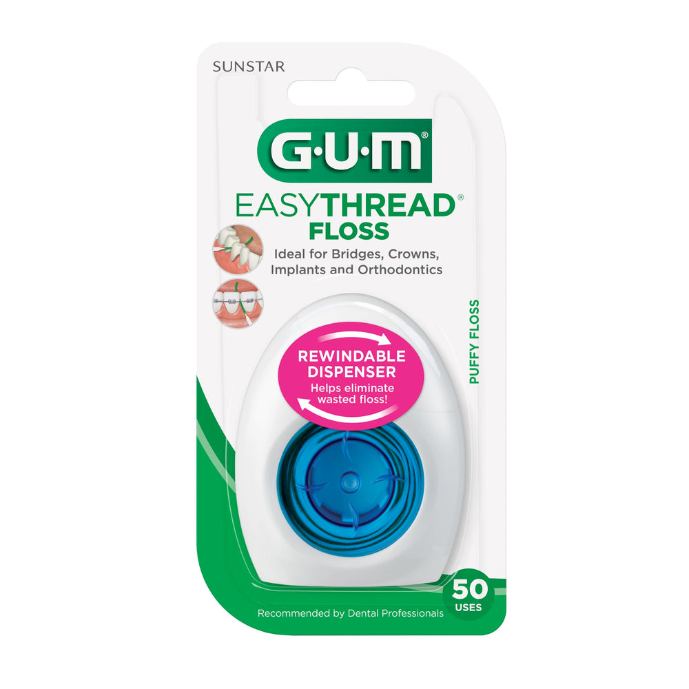 GUM EasyThread for implants and bridges keeps interdental spaces accessible.
