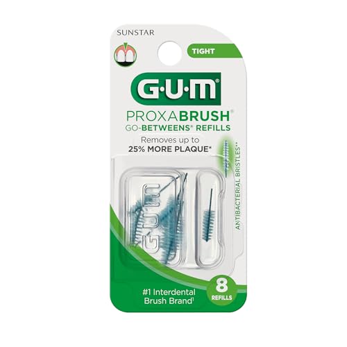 GUM Proxabrush refills compatible with permanent handle for easy between-teeth cleaning.