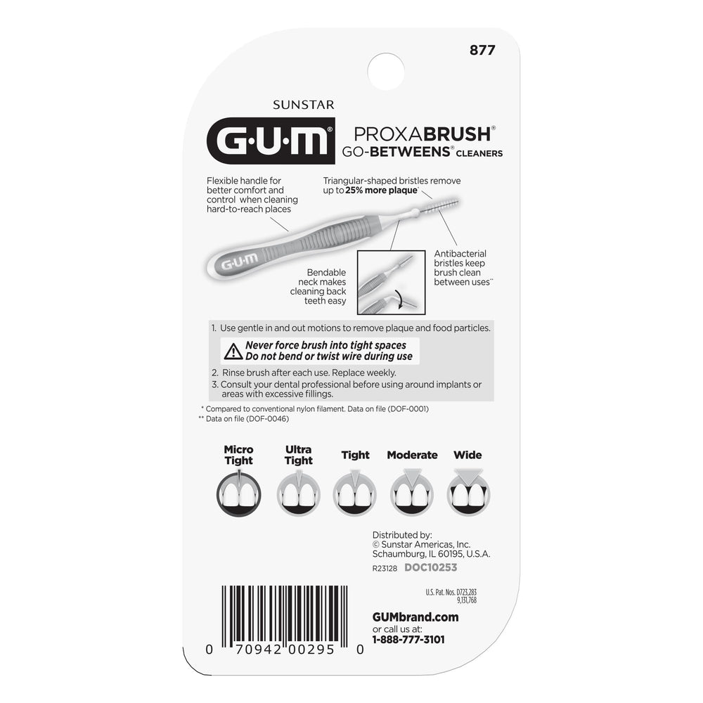 GUM Proxabrush Go-Betweens non-slip handle for secure interdental use.