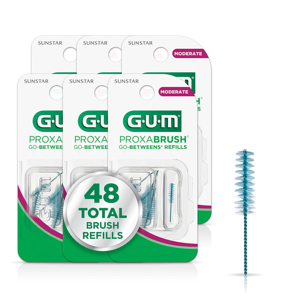 GUM Proxabrush Go-Betweens refills package for easy replacement in daily care.
