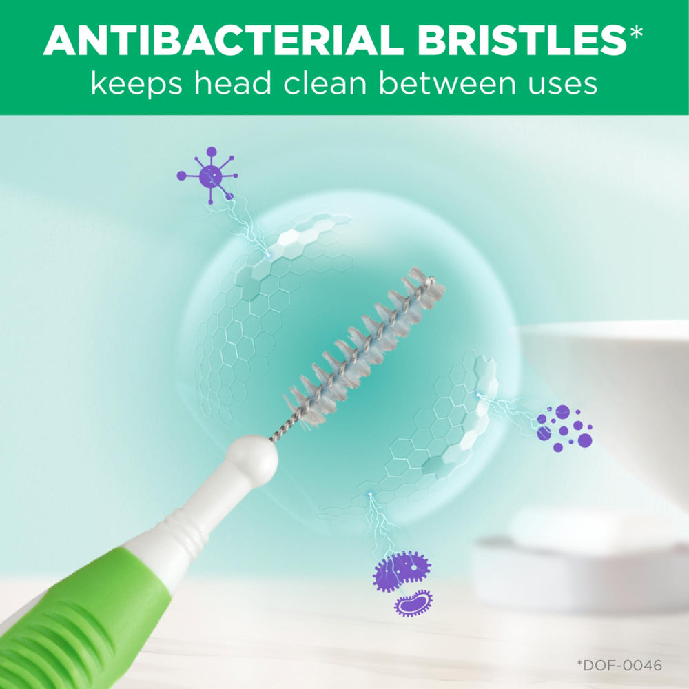 Non-slip rubber handle improves grip during interdental cleaning.