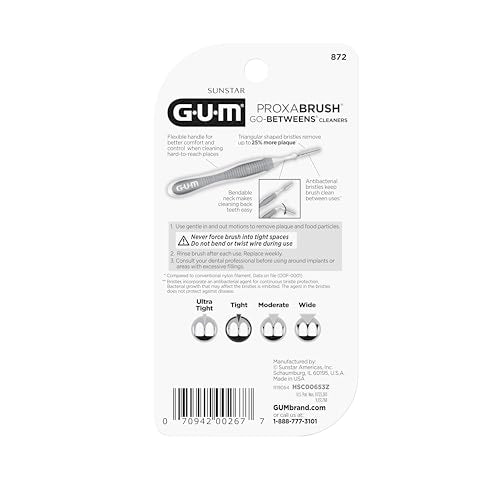 Soft bristles slide between teeth for thorough cleaning with GUM Proxabrush.