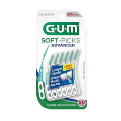 GUM Soft-Picks Advanced bristles close-up removing plaque gently.