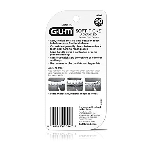 GUM Soft-Picks Advanced curved handle enabling deeper interdental reach.