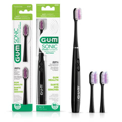 GUM Sonic powered toothbrush with black handle for precise gum-line cleaning.