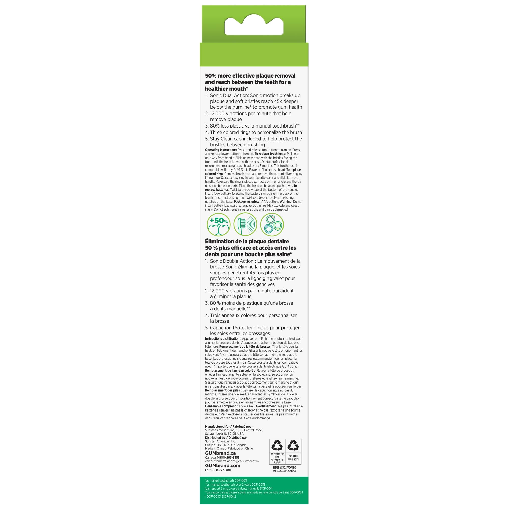 Daily-use design of the GUM toothbrush for quick, effective brushing at home or on the go.