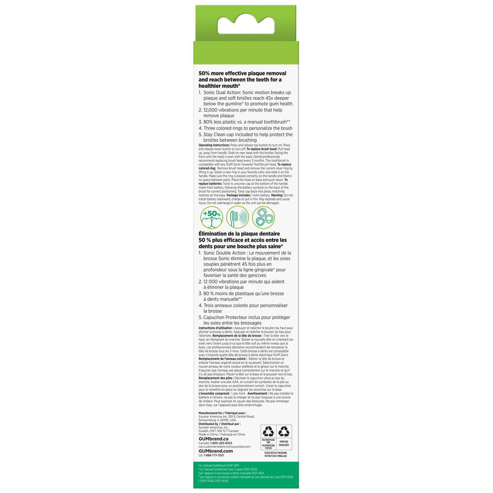 Daily-use design of the GUM toothbrush for quick, effective brushing at home or on the go.