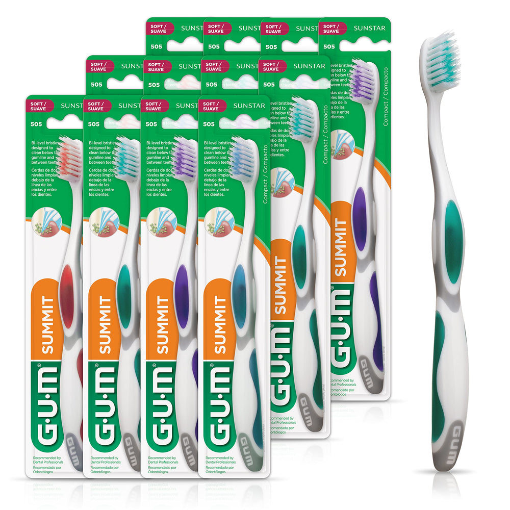 GUM Summit+ bi-level bristles remove plaque effectively along gum line.