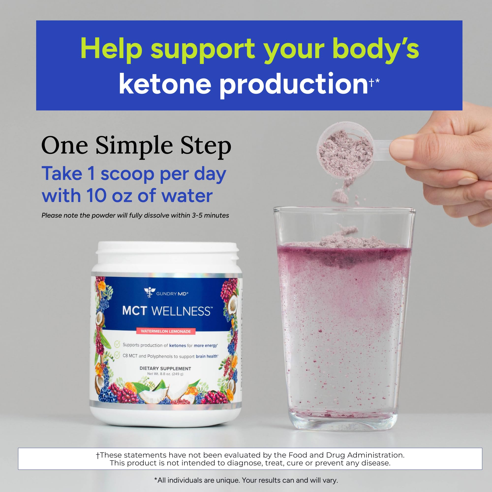 Gundry MD MCT Wellness Powder scoop for quick, on-the-go energy boost.