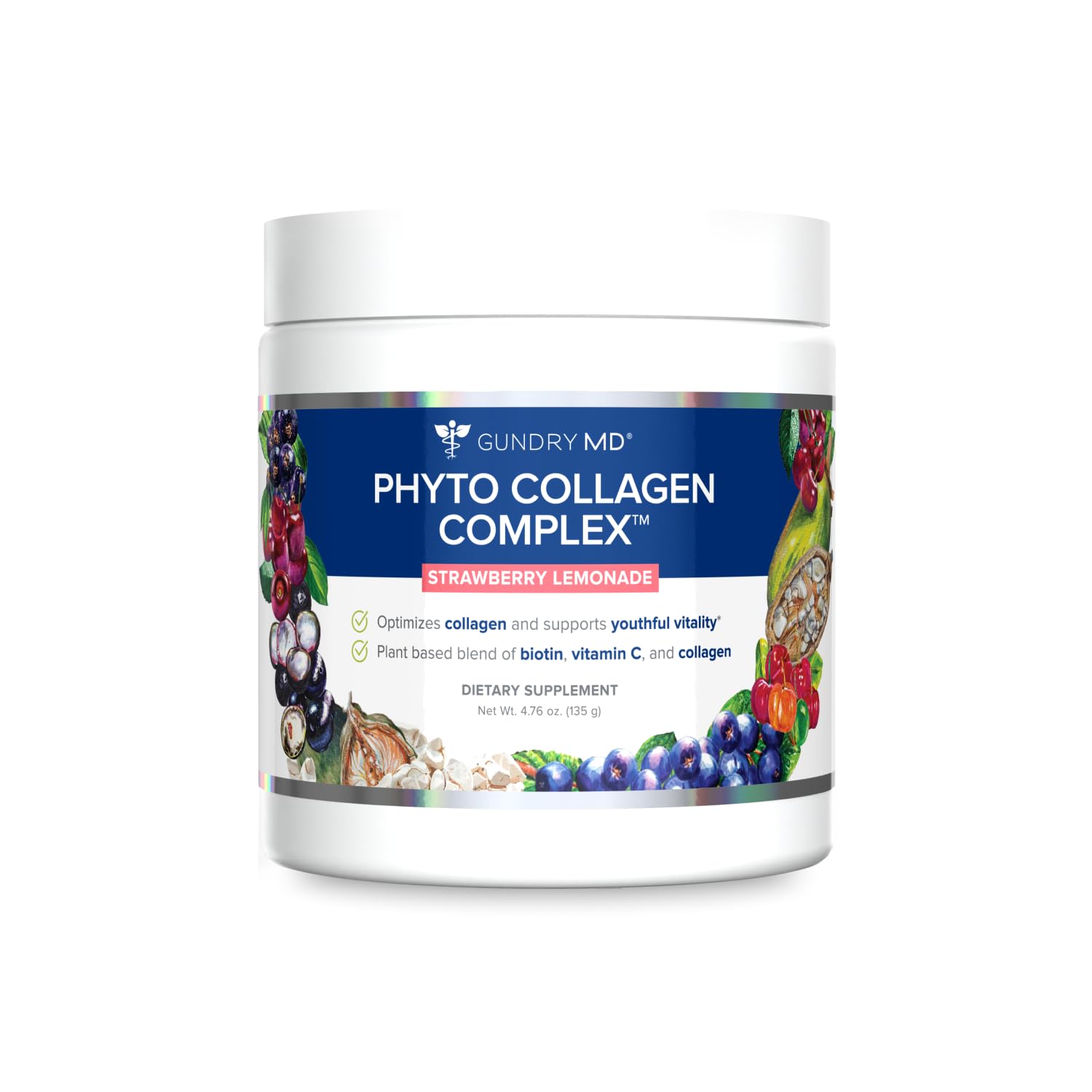 Gundry MD Phyto Collagen Complex bottle with strawberry lemonade flavor for daily supplementation.