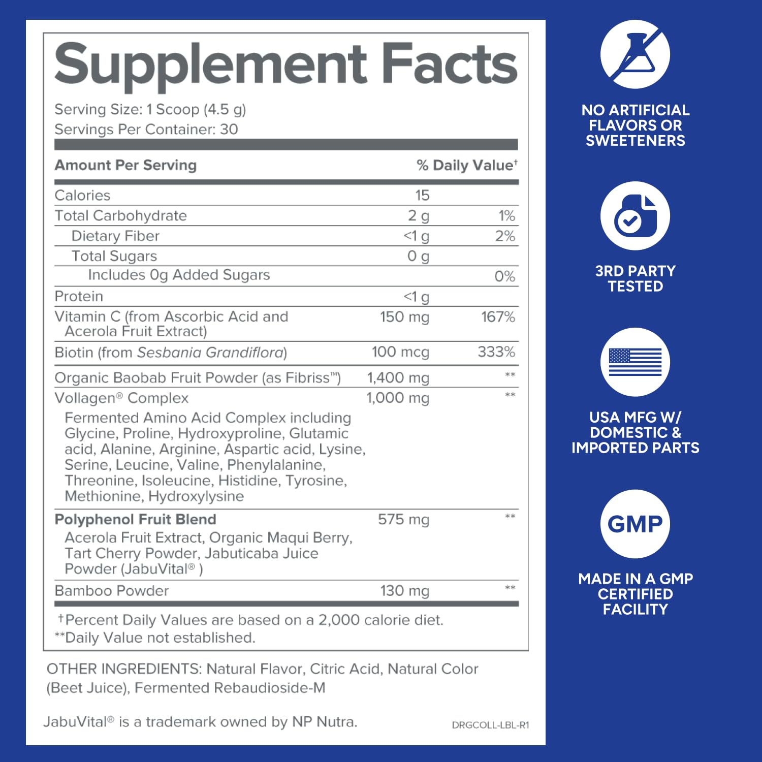 Gundry MD Phyto Collagen Complex nutrition panel closeup for transparency.
