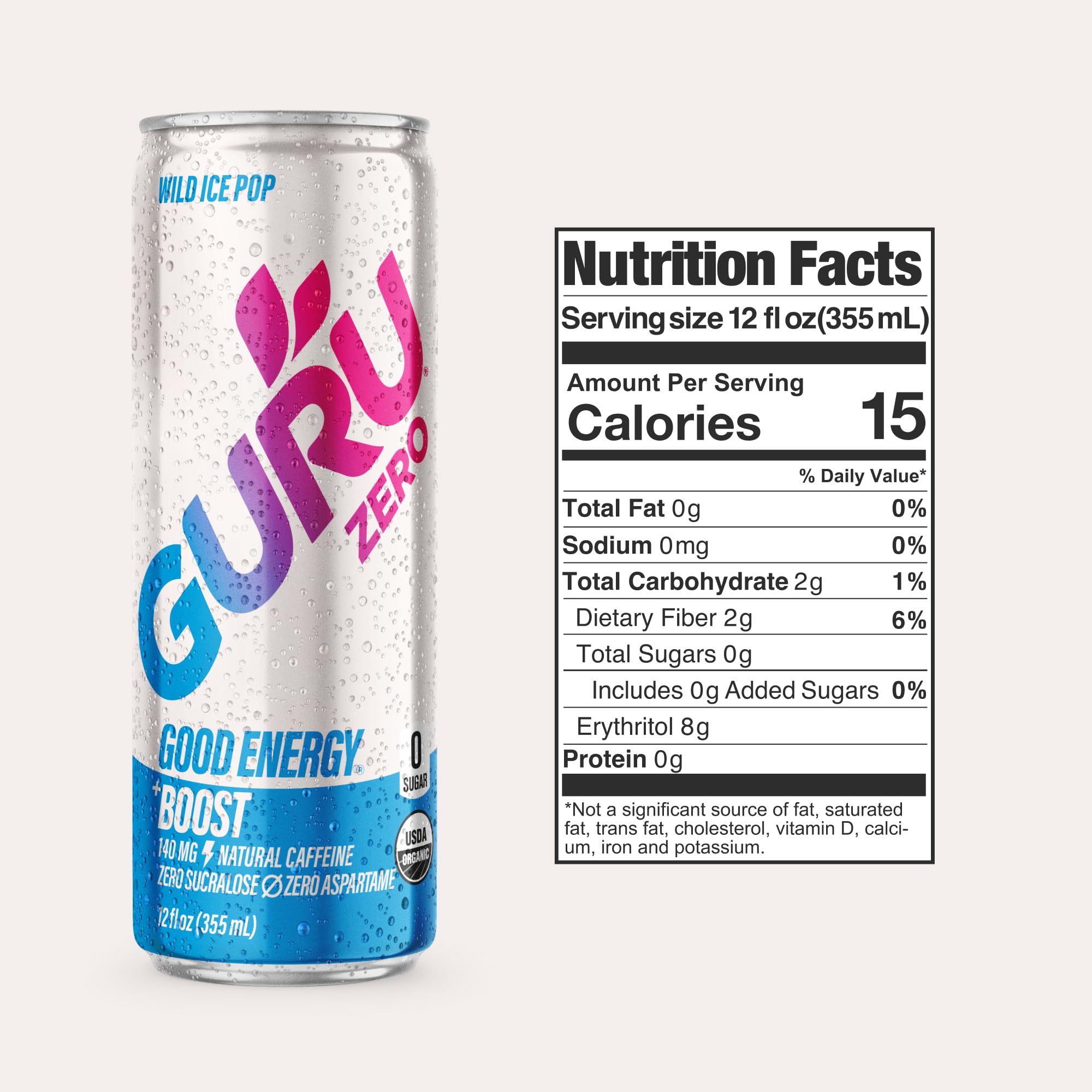 GURU Zero Sugar Ruby Red can delivers citrus flavor with natural caffeine and coconut water hydration