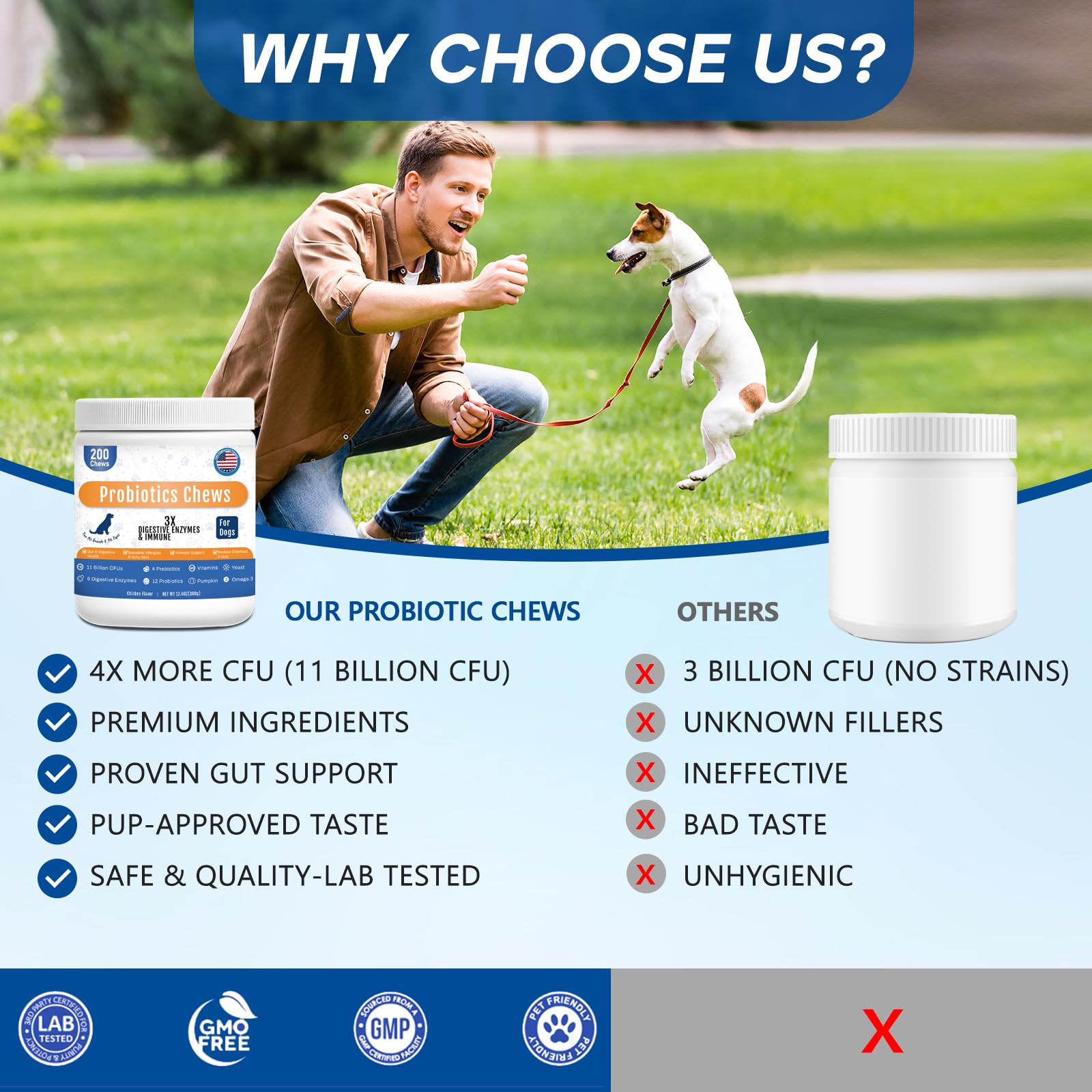 GuruAmi dog probiotic chews nutrition panel highlights enzymes and prebiotics