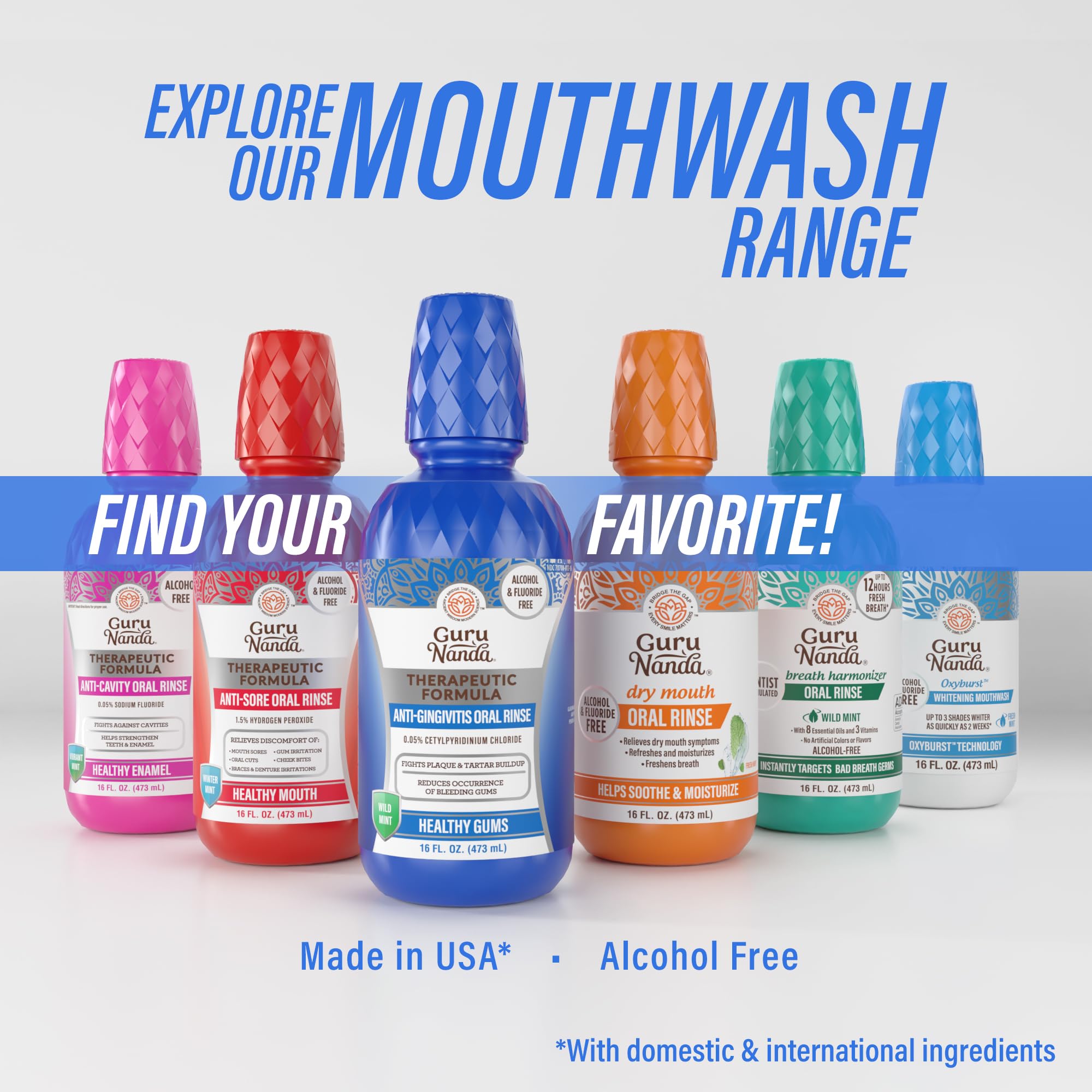 GuruNanda alcohol-free and fluoride-free formula supports gentle daily oral care.