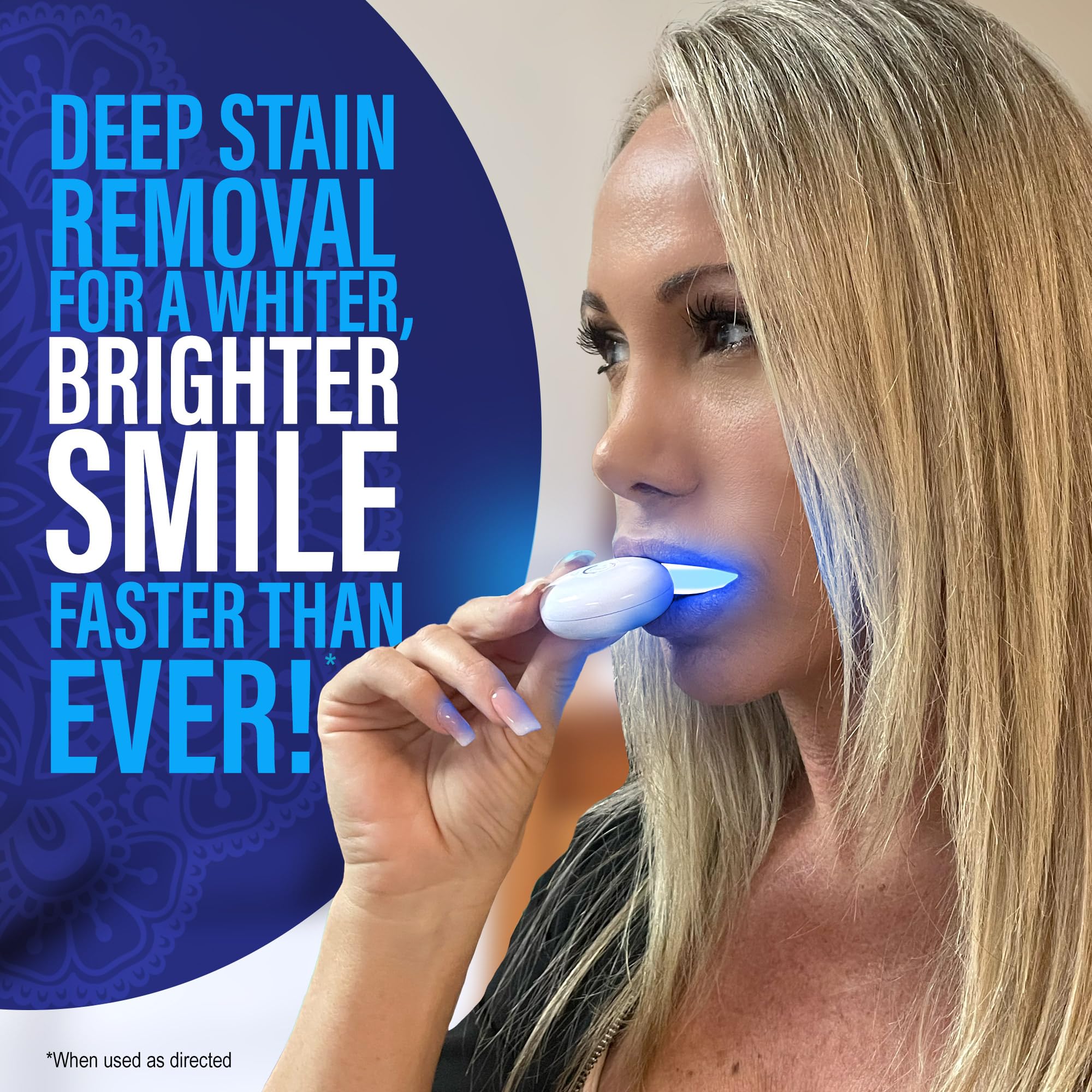 GuruNanda blue LED light with 16 LEDs enhances whitening sessions at home.
