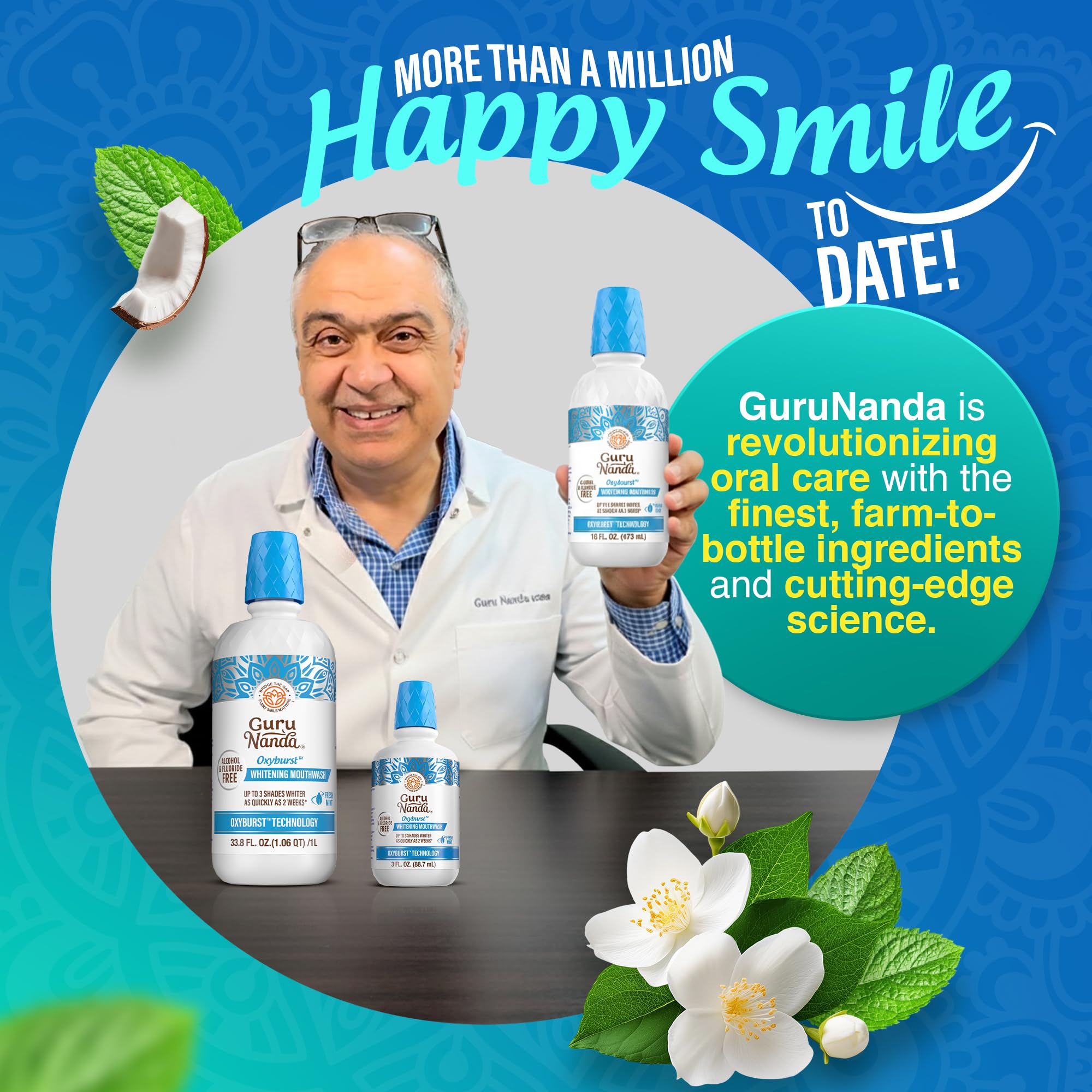 GuruNanda breath-freshening mouthwash in action visual for daily use.