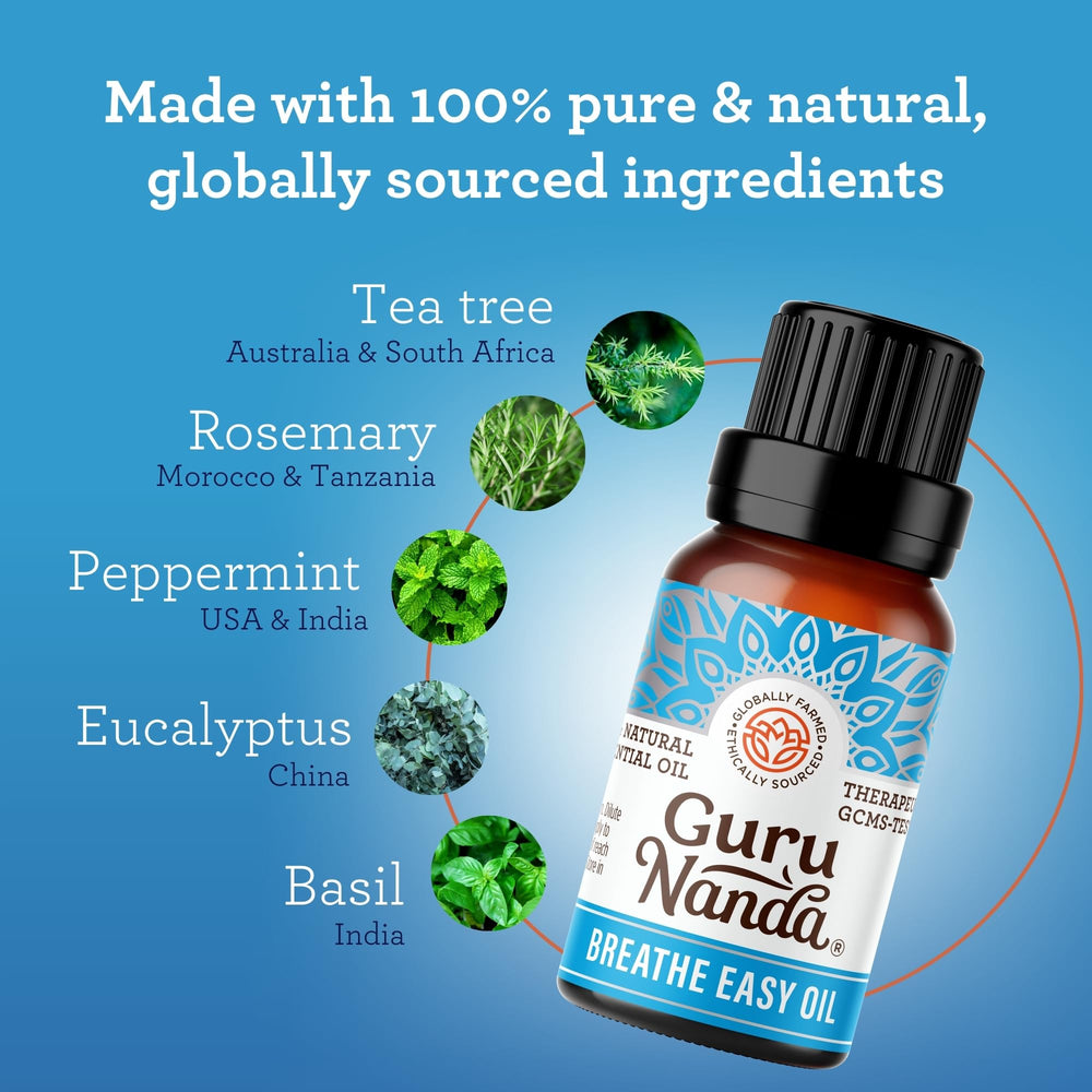GuruNanda Breathe Easy diffuser setup in living room for calm focus.