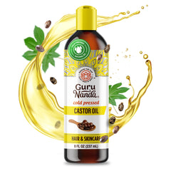 GuruNanda Castor Oil bottle for versatile skin and hair care.