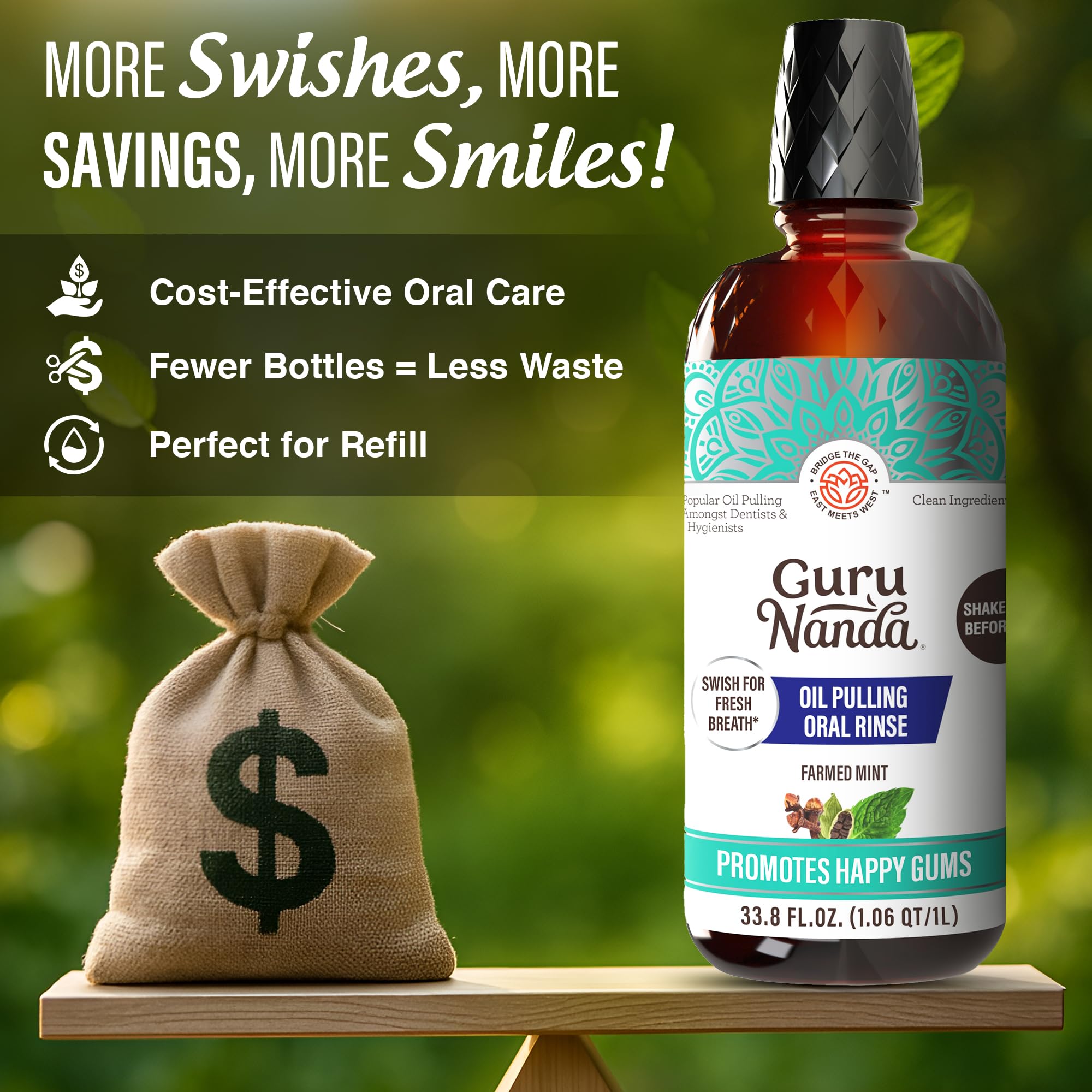 GuruNanda CocoMint label featuring seven essential oils for a flavorful routine.