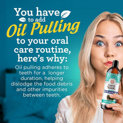 Tea tree oil highlight in GuruNanda CocoMint oil pulling with calming aroma.
