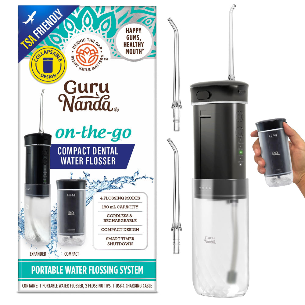 GuruNanda Compact Water Flosser front view, ideal for daily use and travel.