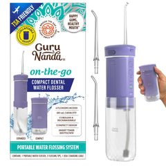 GuruNanda compact water flosser held in hand for on-the-go convenience