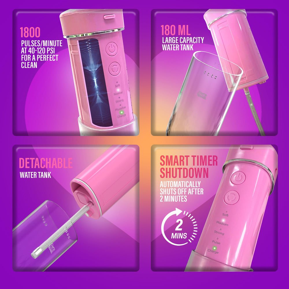 GuruNanda pink flosser cordless and rechargeable for travel