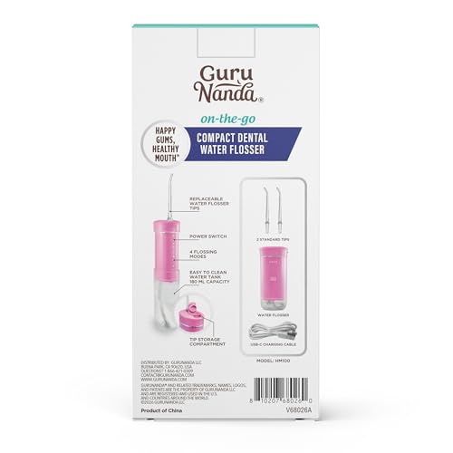 GuruNanda compact flosser held in palm for on-the-go use
