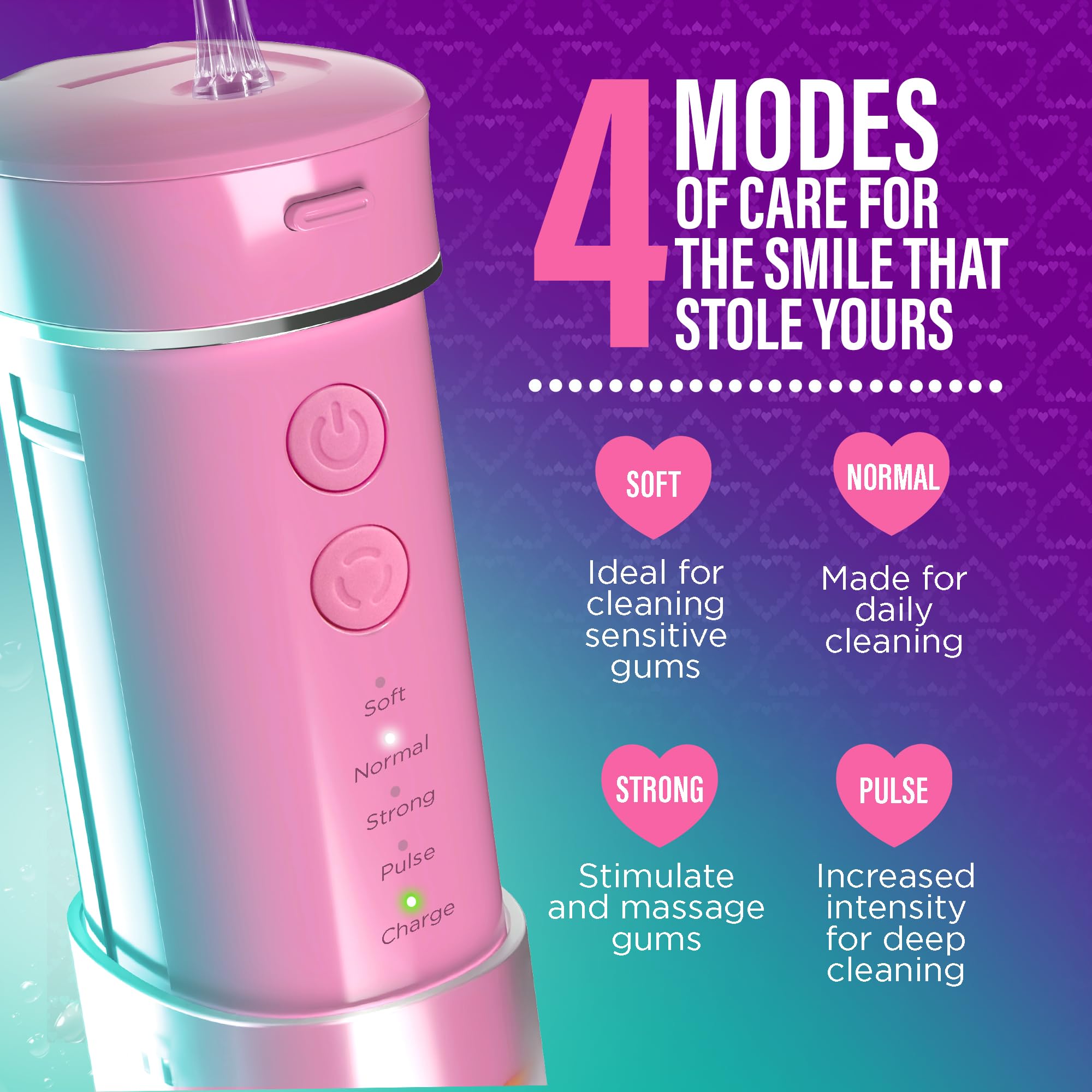GuruNanda pink flosser with two replaceable tips for fresh routines